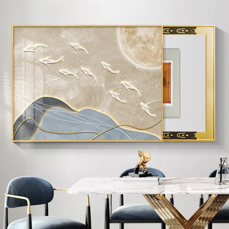 Nine fish map meter box decorative painting modern simplicity blocking restaurant distribution box power box free punching creative hanging painting