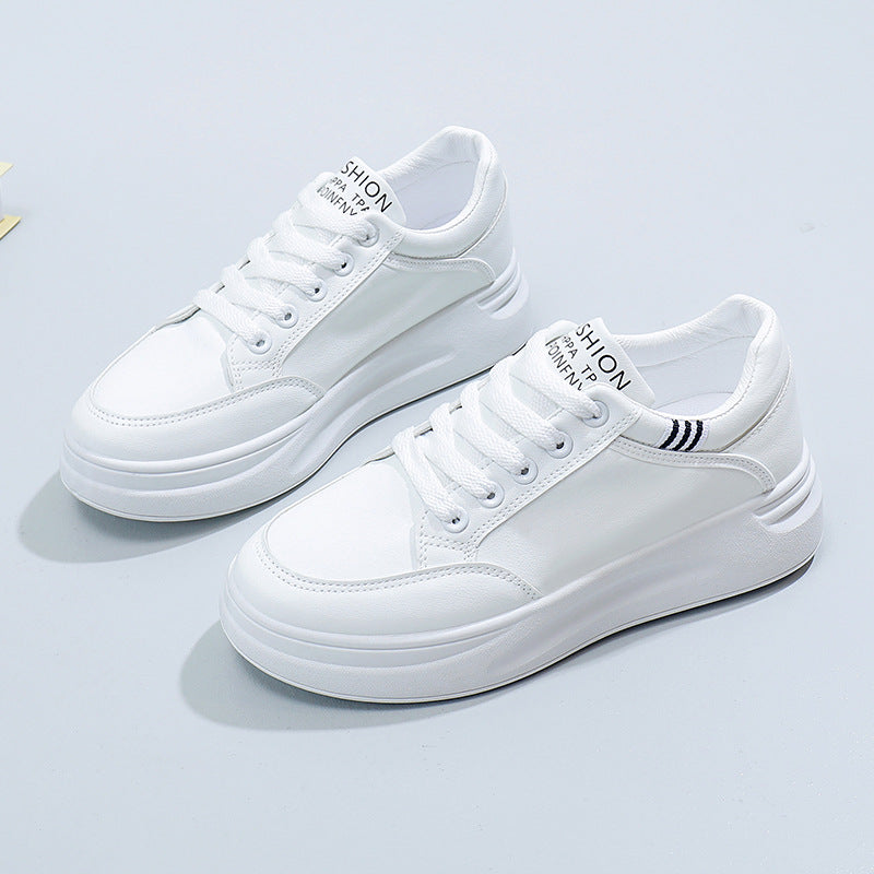 Women's shoes 2025 new spring autumthick sole leather surface platform shoes petiteseasiest for matchcasualeasiest for matchplatform shoes white shoes women
