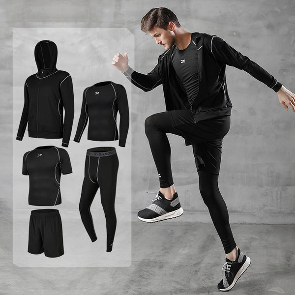 Sports Suit Men's Autumn Casual Men's Fitness Suit Running Basketball Tights Short Sleeve Pants Sportswear