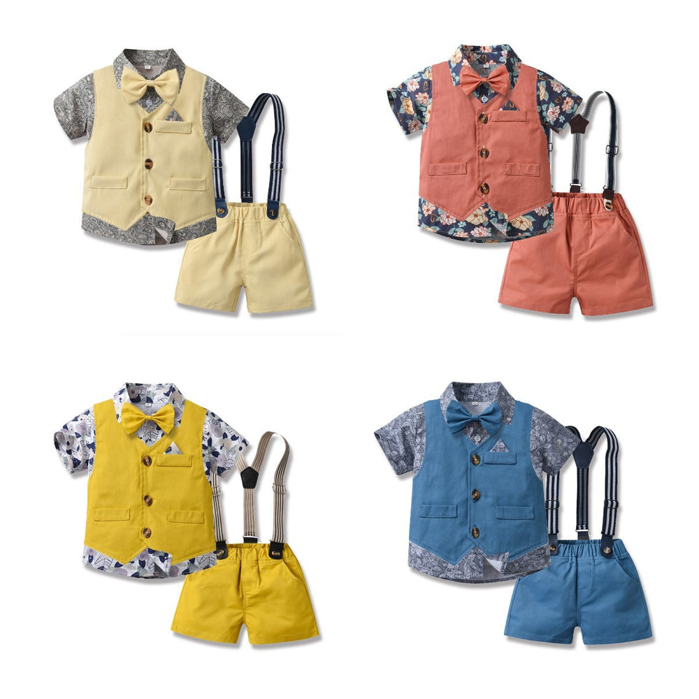 Export children's clothing boys suitnew arrival floral shirt vest overalls kids gentleman dress children's day costume