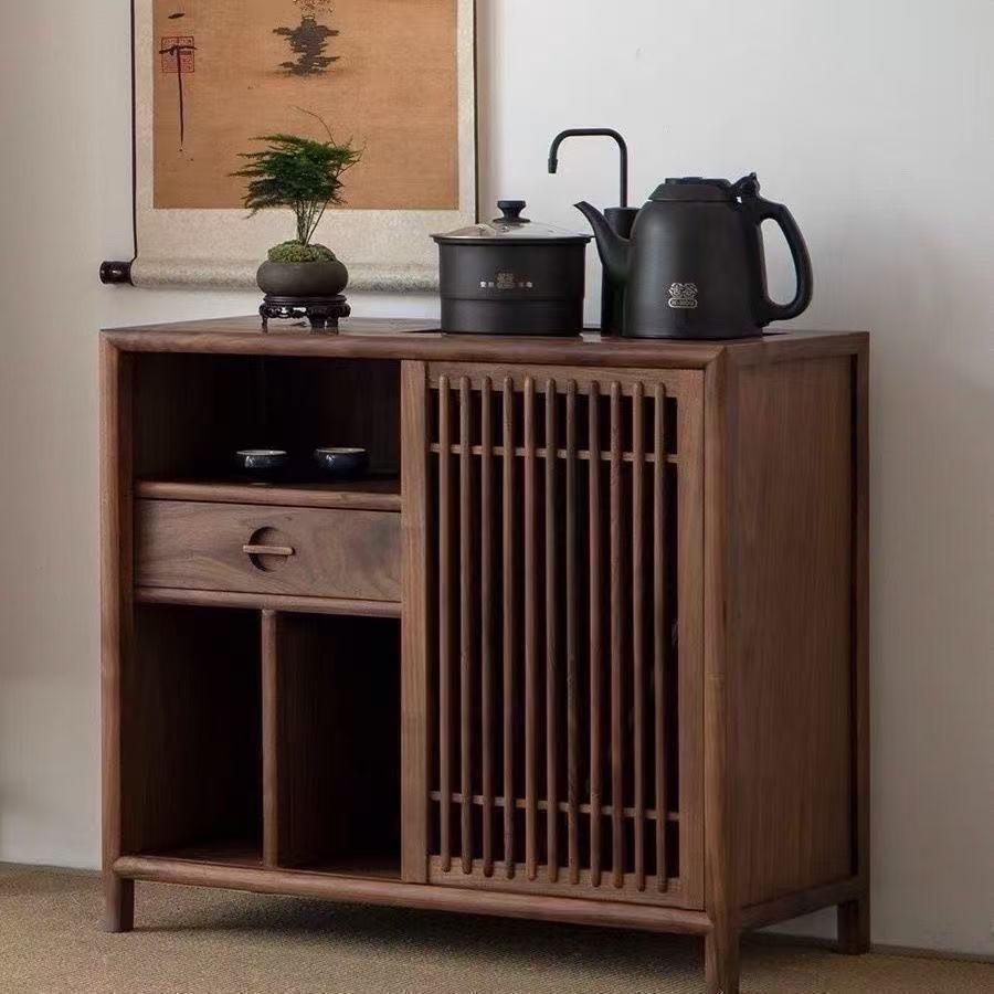 New chinoiserie tea cabinet solid wood tea cabinet tea side cabinet for homemovable tea table water boiling multi-functional storage sideboard