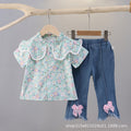 Summer floral dress set for 0-4 year old baby girls - single-breasted skirt, short-sleeve children's summer outfit