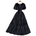 Frenchv neck small diamond elegantdress women's summer k-style waist slimming look a-line cake long skirt dopamine style