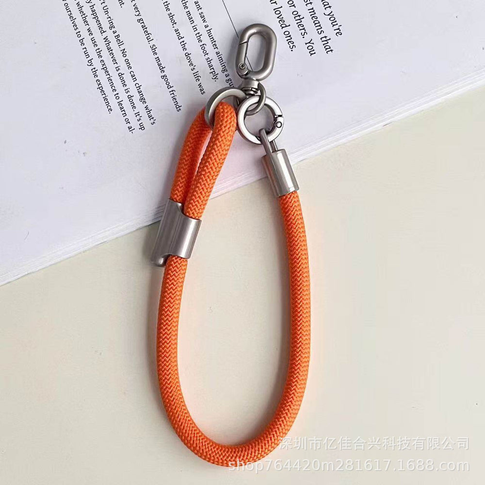 Adjustable polyester wrist lanyard - durable anti-loss phone strap with short chain, sturdy double buckle, and clip for outdoor use