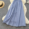 K-stylework clothingv neck short-sleeved lacepatchworkgrids pattern dress women's summer pure desire stylehigh waista lineelegant long skirt