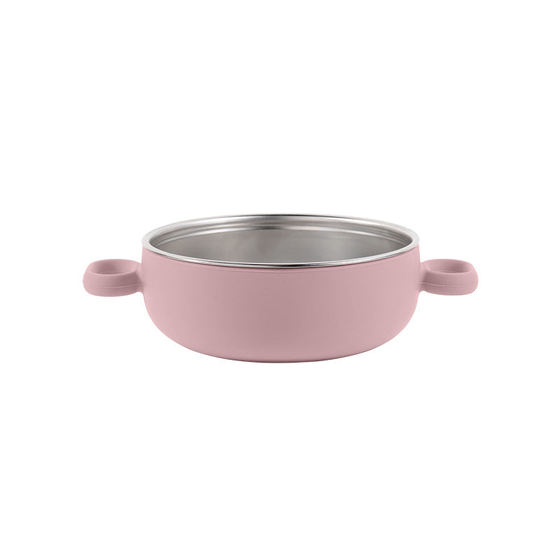 Children's silicone stainless steel 304 binaural bowl manufacturer's new baby silicone feeding tableware set complementary food bowl