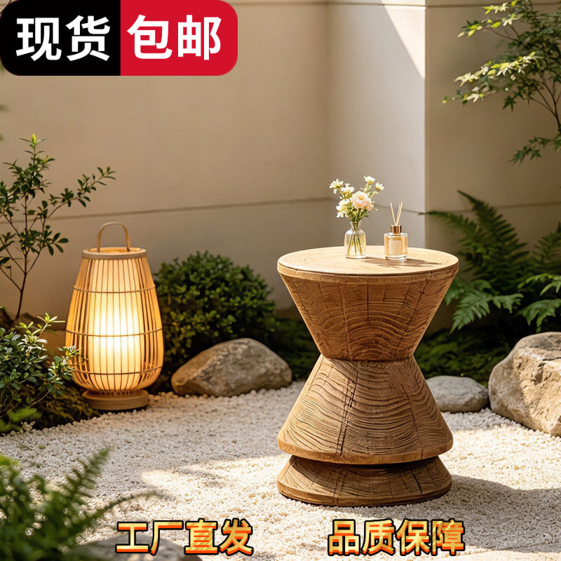 Wabi-sabi style side table, garden outdoor courtyard imitation solid wood pier, b&b art living room imitation log stool