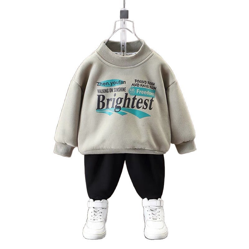 Boys' hoodie set - new  collection: stylish and trendy, fleece-lined cartoon hoodie two-piece outfit for autumn/winter
