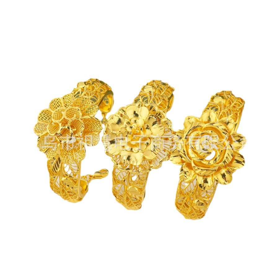 Exquisite copper flower bangle for women - cross-border middle east & africa, arabian luxury charm, wedding & banquet gift