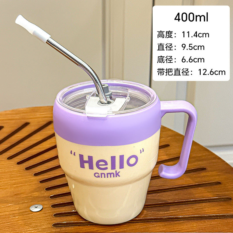 Influencer-style letter handle mug, trendy instagram coffee cup, high-end, niche, cute, with straw, glass water cup, customizable