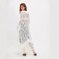 Amazon fashionnew arrivallace see-through sun protection long skirt cardigan bikini beach cover-up elegantelegance