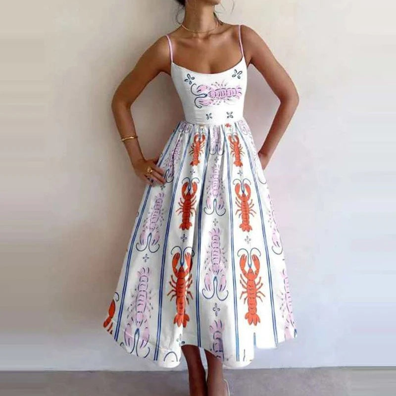 cross-border e-commerce european and american women's clothing: new summer collection - elegant vacation style, unique print, slim-fit cami dress