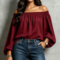 new european and american style independent store: sexy off-the-shoulder elasticated loose long-sleeve shirt