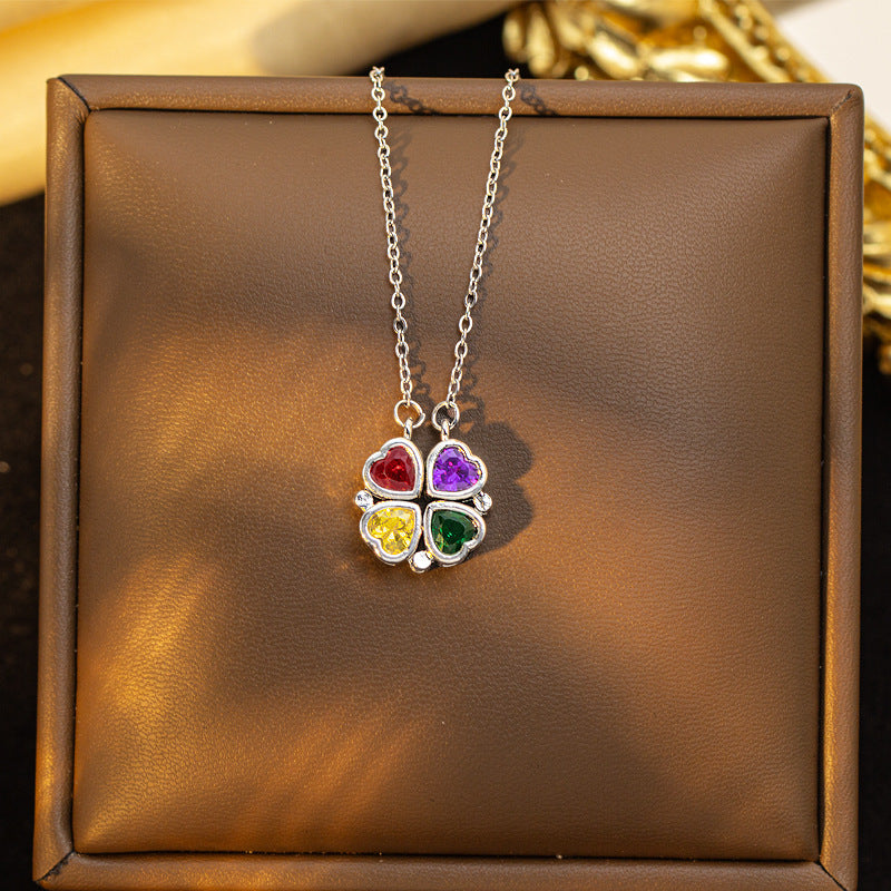 Copper inlaid with zirconium, a popular model with multiple diamonds, heart four-leaf clover necklace for women, niche stylefashionaccessible luxury clavicle chain jewelry