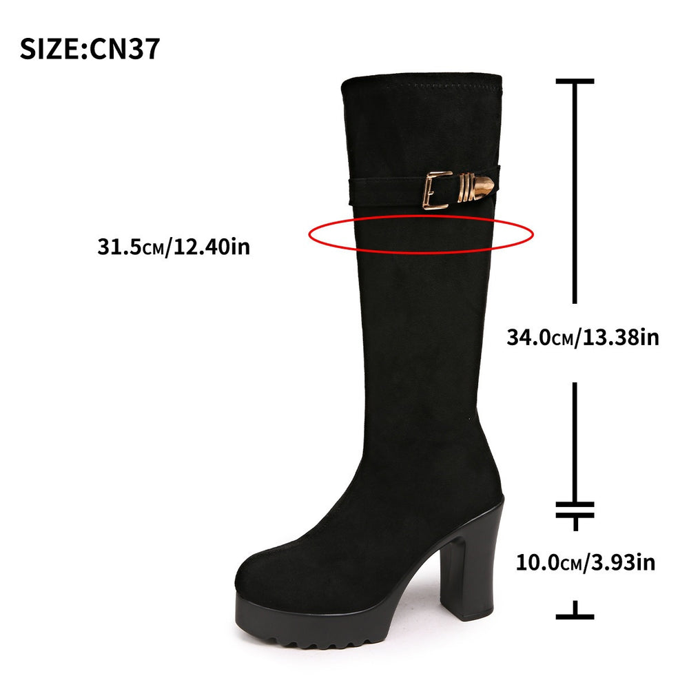 suede slimming look high-heeled fashion boots autumnew arrival thick heel plus size belt buckle retro boots for women