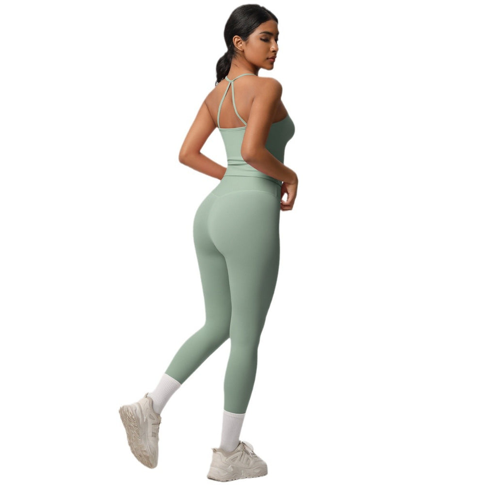 European and american nylon brushed quick-dry yoga outfit sexy backless tight sports bra set outdoor running fitness apparel