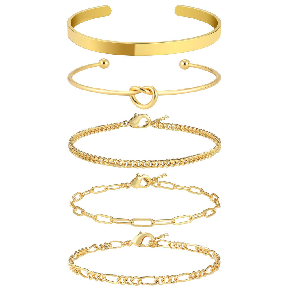 Fashion cross-border new arrival inlaid single zircon open bracelet glossy plain ring tennis chain bracelet multi-piece set of jewelry