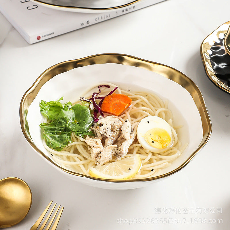 New arrival high-end gold-plated edge western steak plate matte ceramic bowl plate set combination large hat bowl wholesale