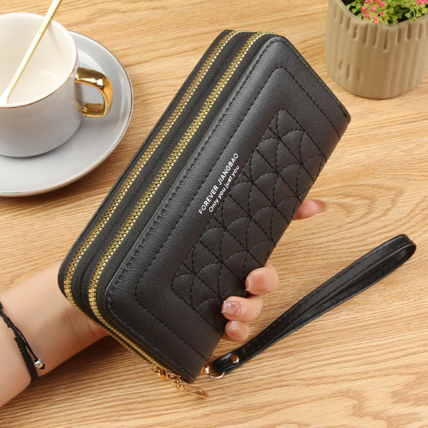 Manufacturer's new women's wallet, long double zipper clutch bag, embroidered fashionable large-capacity soft leather clip, mobile phone bag.