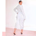 European and american cross-border women's fashion:  autumn new arrival - long sleeve stand collar polka dot print cinched waist pleated elegant dress