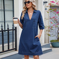 European and american cross-border women's spring/summer new arrivals:  independent store washed v-neck loose short-sleeve midi dress