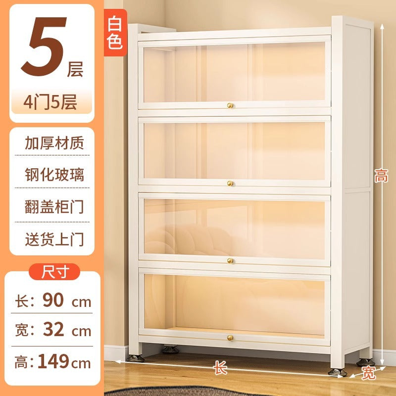 For home steel bookshelf all-in-one wall-mounted transparent glass bookcase dustproof with door figure cabinet iron storage display cabinet
