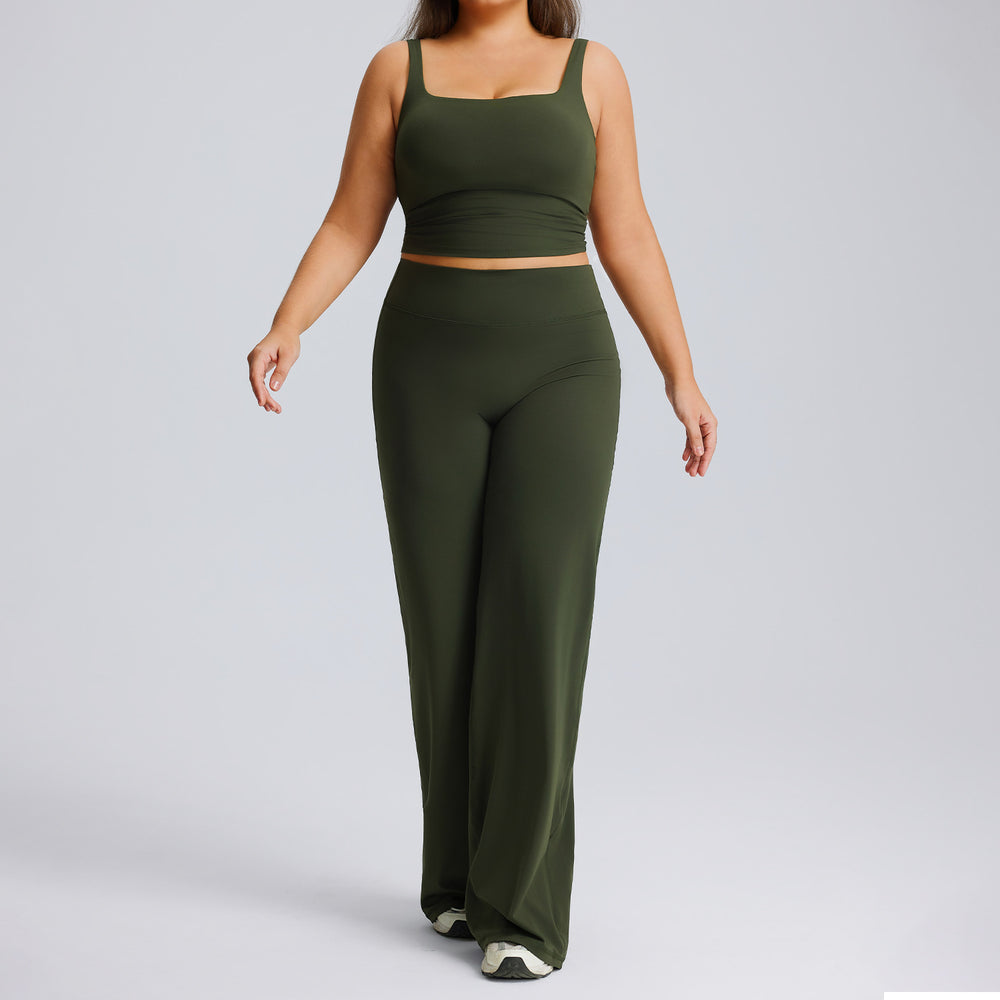 European and american plus size straight-leg yoga outfit set - high elasticity, breathable, quick-drying activewear for women's outdoor running and fitness