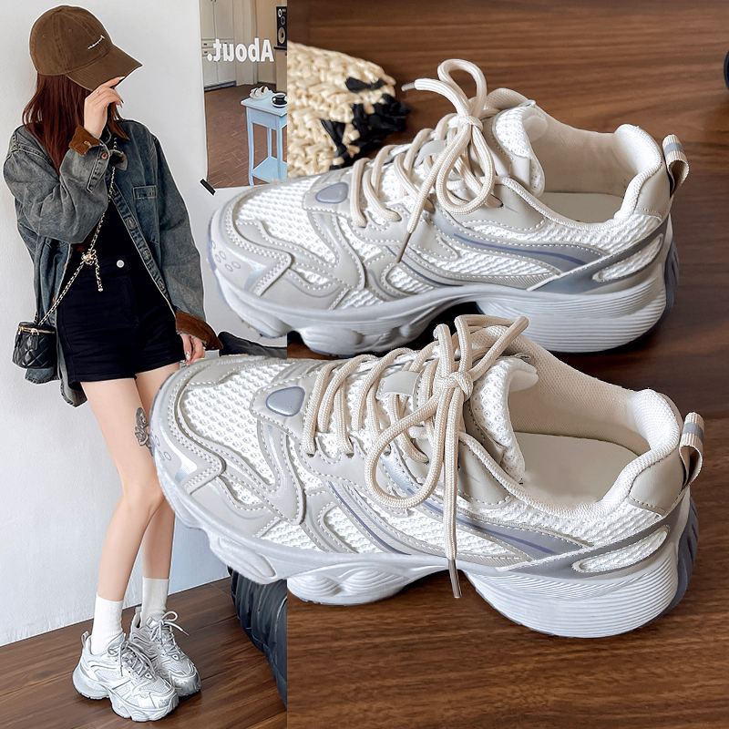 Dad shoes women's 2025 spring summer new arrivalfashioneasiest for match mesh breathable thick sole heightened casual sports shoes trendy