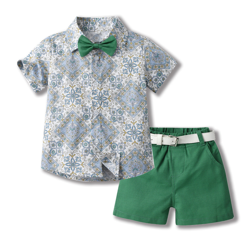 Boys' summer outfit: trendy suit with belt - new stylish and handsome summer short-sleeve shirt for fashionable babies