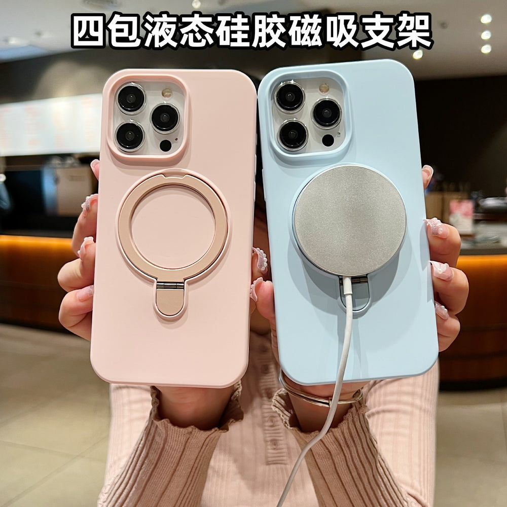 Suitable for apple 17promax mobile phone case liquid silicone magnetic holder iphone15 protective cover 12promax