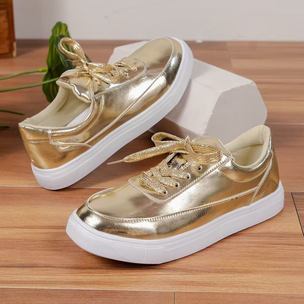 spring/autumn new collection: shiny platform crossover strap casual shoes - always in stock, women's plus size flat shoes