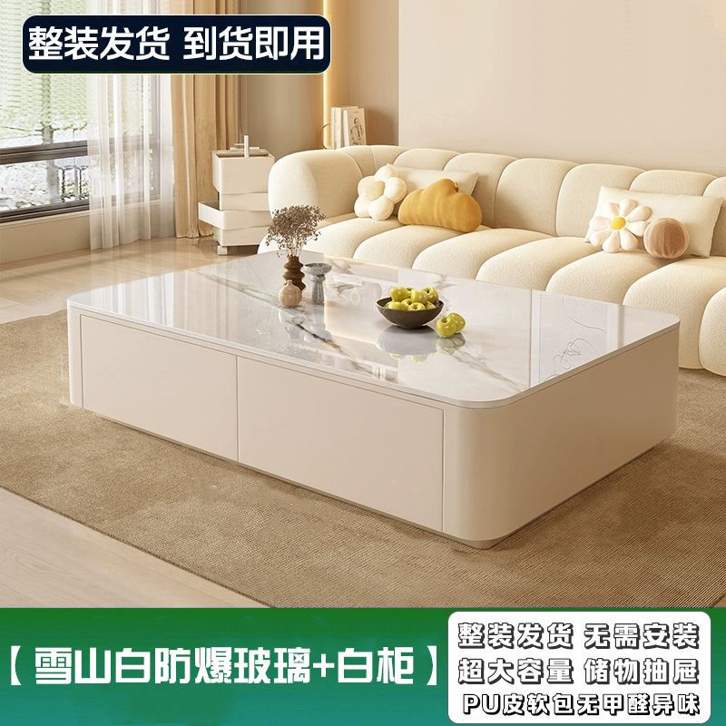 Cream style for home living room small apartment floor-standing tempered glass coffee table tv cabinet combination living room tv cabinet suit
