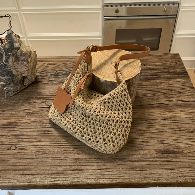 2026 new cross-border summer woven bag women's trendy fashionable literary tote bag large capacity shoulder bag