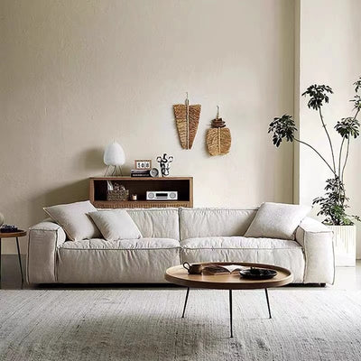 Linen fabric down sofa italian wabi-sabi style minimalist modular sofa set four-seater straight row sofa removable and washable