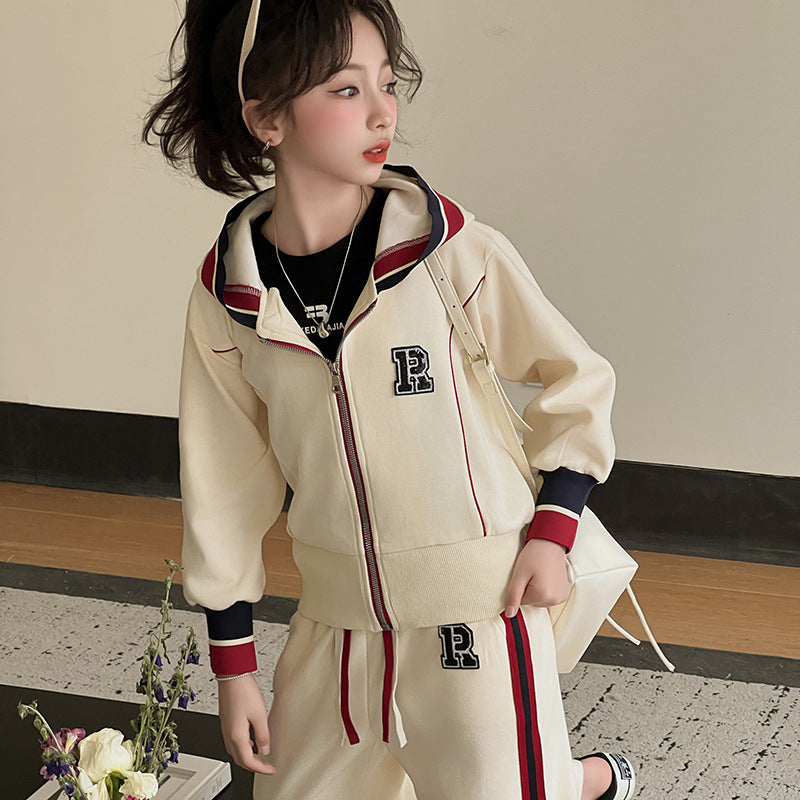Girls' spring and autumn outfit set - new trendy style for girls, stylish spring jacket for older children, fashionable spring sportswear for kids