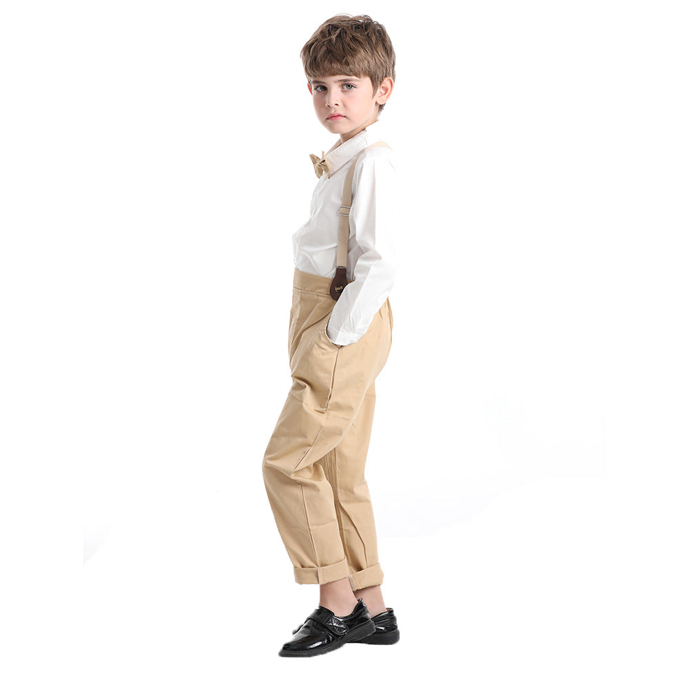 Source factory boys' first birthday dress, long sleeves, white shirt, overalls, performance boys' spring children's clothing suit customized