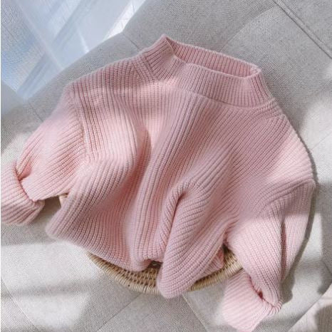 Kids' solid color knit top - perfect for layering, autumn/winter thickened warm girls' sweater, candy color new arrival
