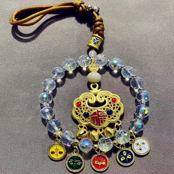Lingyin same style five-way god of wealth car pendant colorful crystal safe abacus lock lucky bag high-end car decoration chinese style