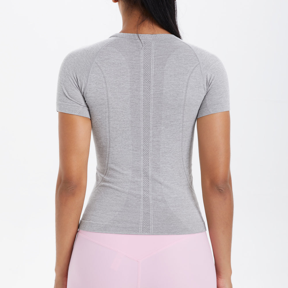 fashion seamless knittingpure color breathable tight short sleeve t-shirt sports running fitness yoga clothes tops women