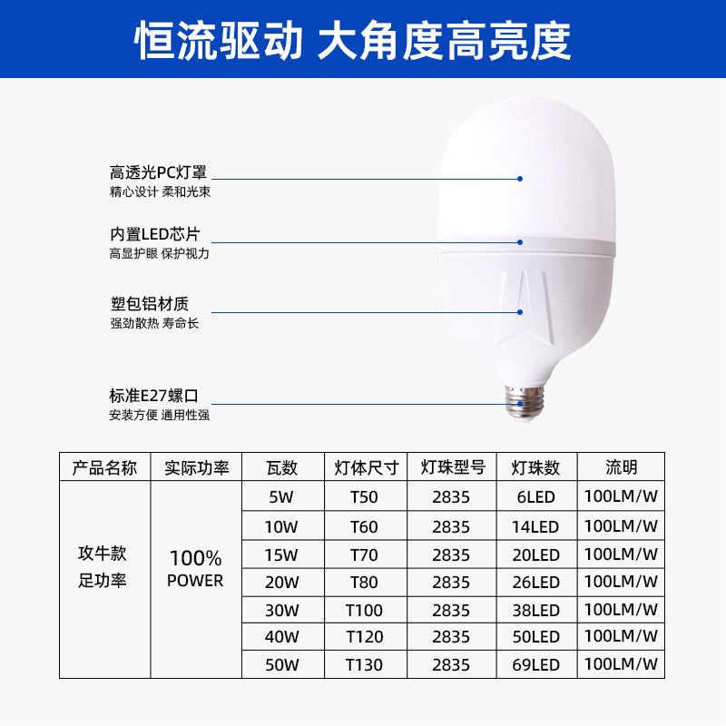 Xingyang led energy-saving lamp attacking cow cylindrical bulb lamp e27 screw high-power bulb eye protection lighting super bright