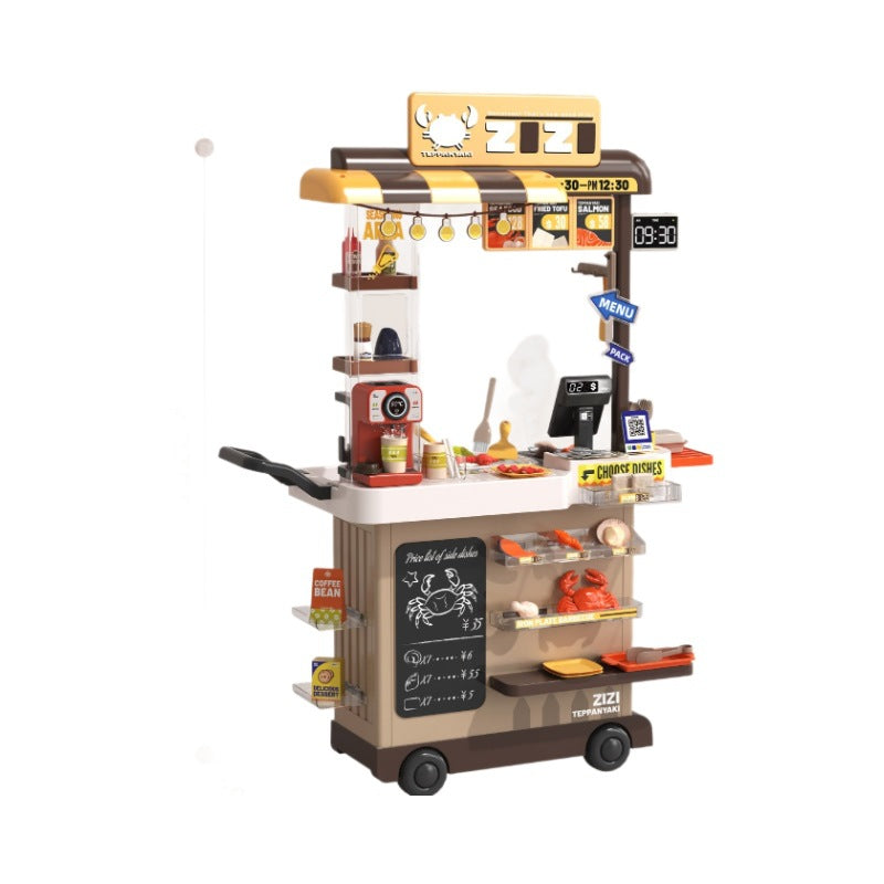 Cross-border fast food truck iron plate barbecue shop simulation spray with sound and light electric water outlet play house toy kitchen