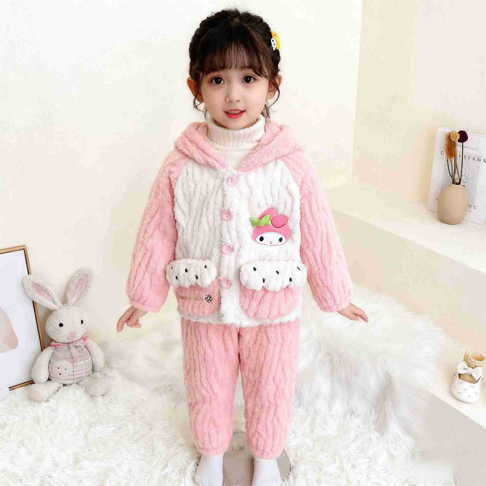 New girls' fleece-lined pajama set: cartoon hooded warm sleepwear for autumn, toddler and little girl sizes, cute and thick