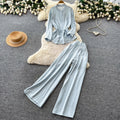Light mature style bows strap waist shirt women's summerhigh waistloose pants silm two-piece set autumwork clothing