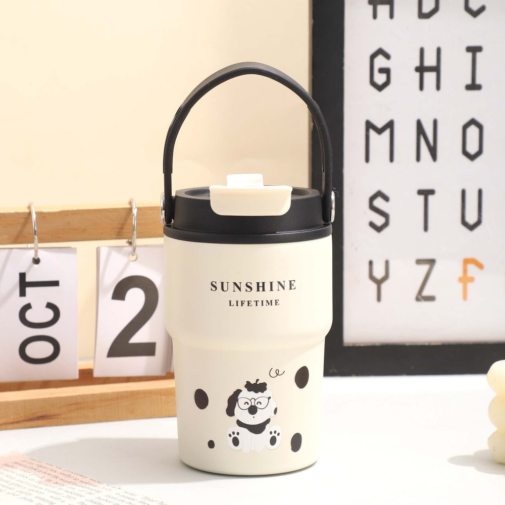 Portable dual-drink coffee mug, cartoon design, 316 stainless steel vacuum insulated tumbler with tea infuser, outdoor travel mug