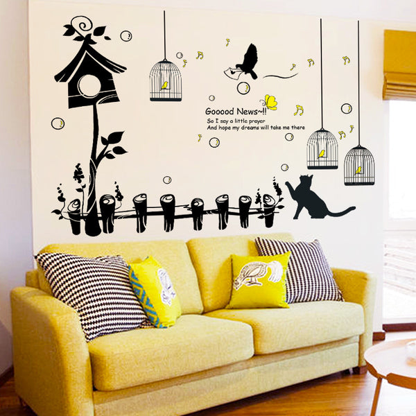 New Happy Bird House Wall Sticker Living Room Children's Room Bedroom Sofa Background Decoration Removable Wall Sticker XL8267