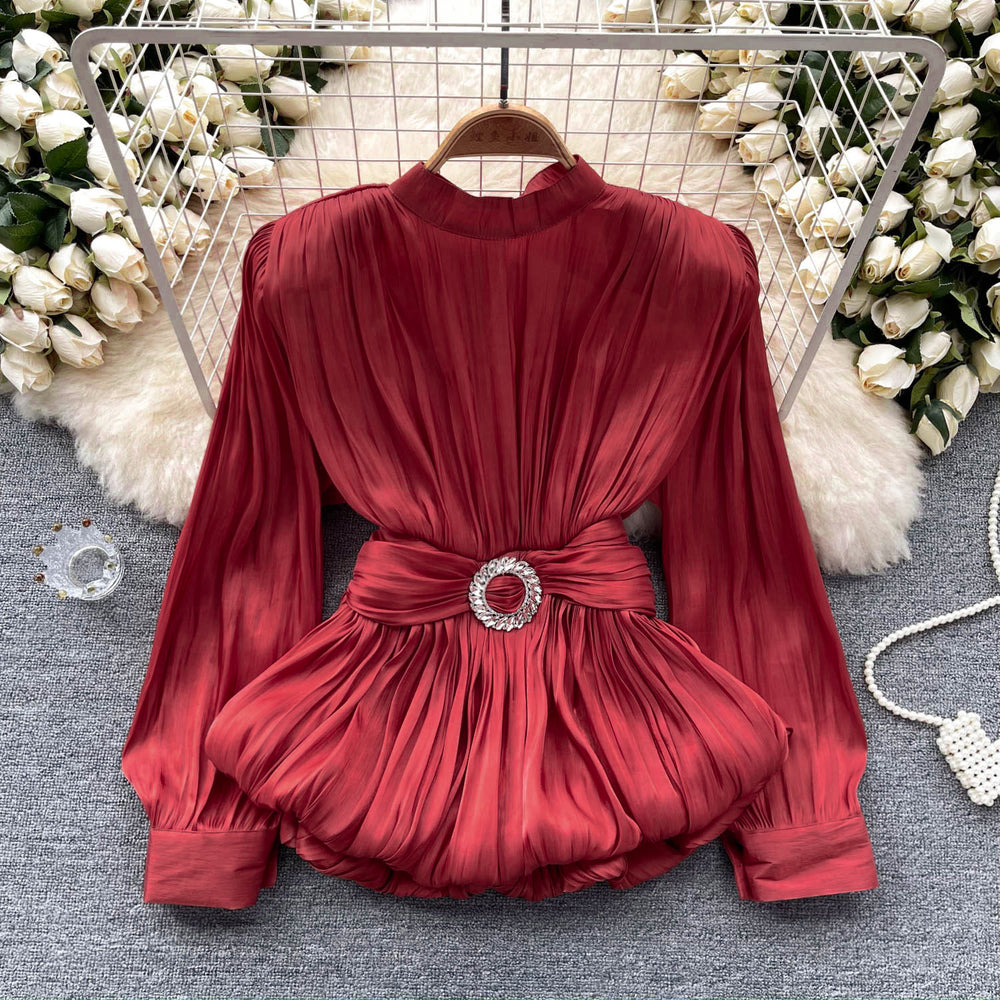 Classy french waist shirt for women with careful strap design and unique pleated ruffle hem frenchtops