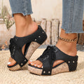 Plus sizeexport wedge sandals and slippers summernew arrivalretrothick sole roman sandals women's fish mouth rivet slippers
