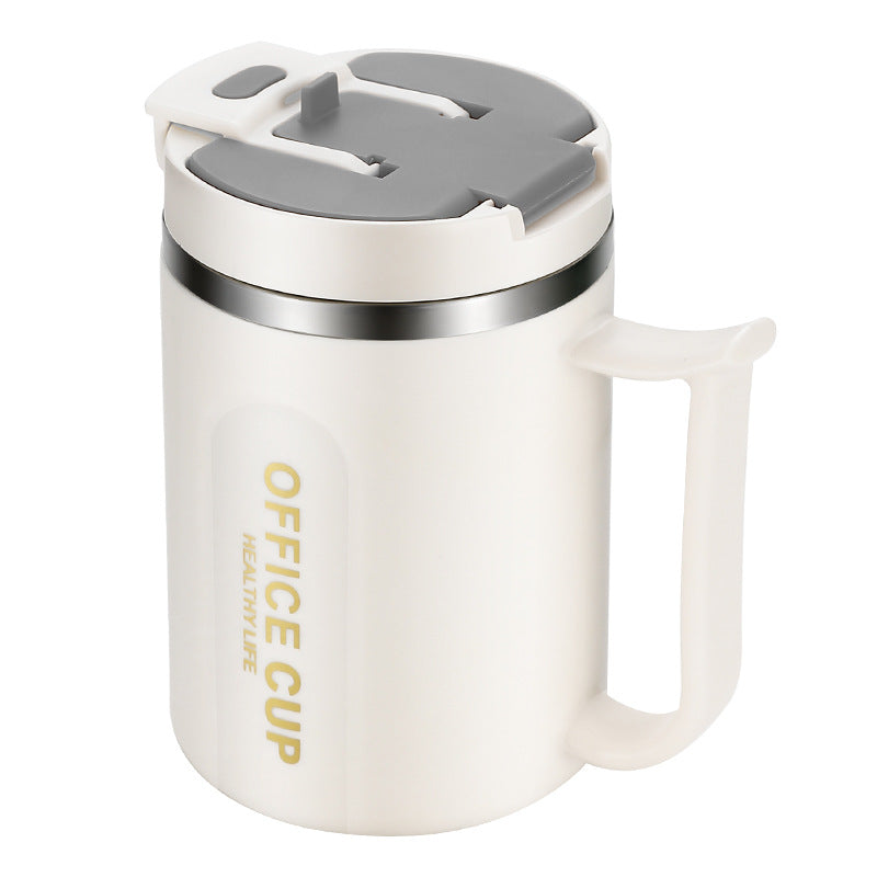 304 stainless steel mug with lid - stylish coffee cup for men and women, tea mug, dorm room water cup with straw and spoon