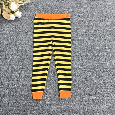 Unisex baby leggings - yellow & black striped, spring/autumn stretch pants with color block waistband for comfort