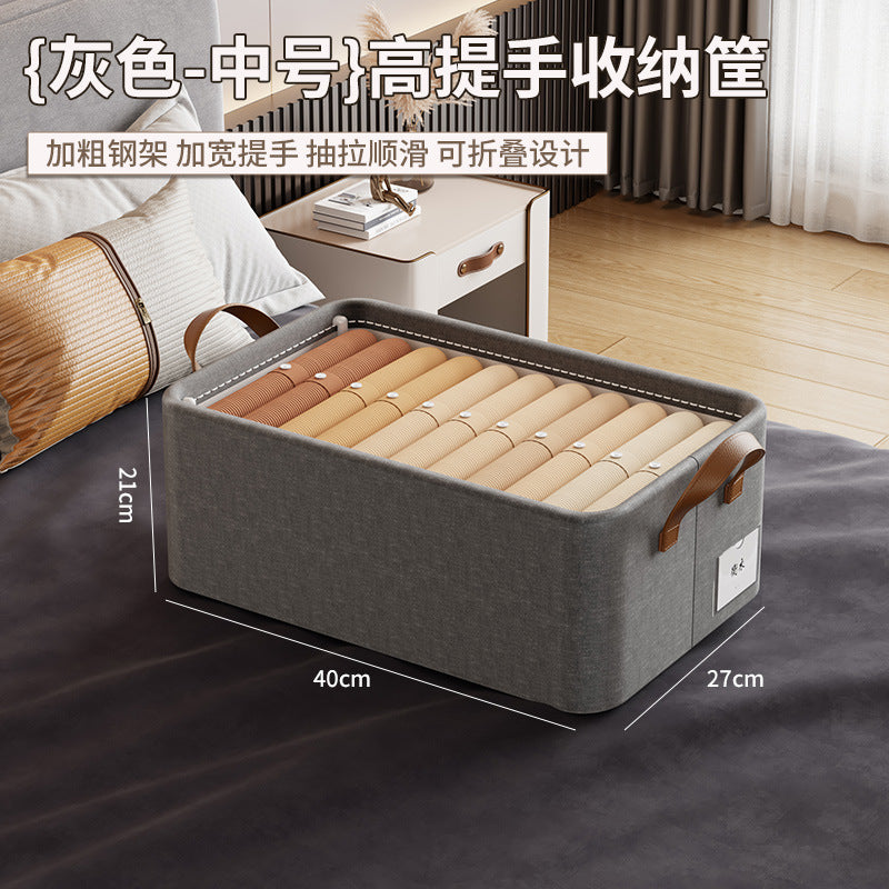 Customized cotton and linen clothing sorting storage box, wardrobe clothes storage basket, foldable fabric pants wardrobe storage box